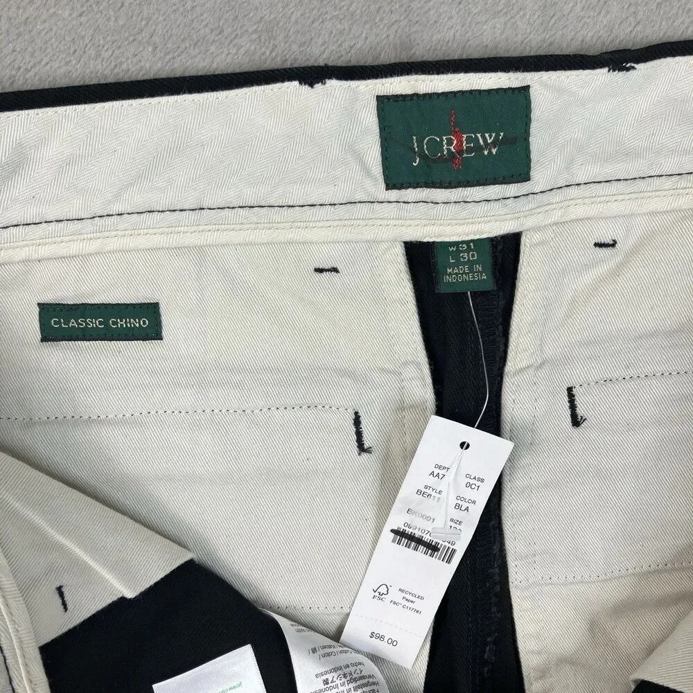 J Crew Pants Mens 31x30 Black Cotton Classic Chino Straight Casual Preppy BE611